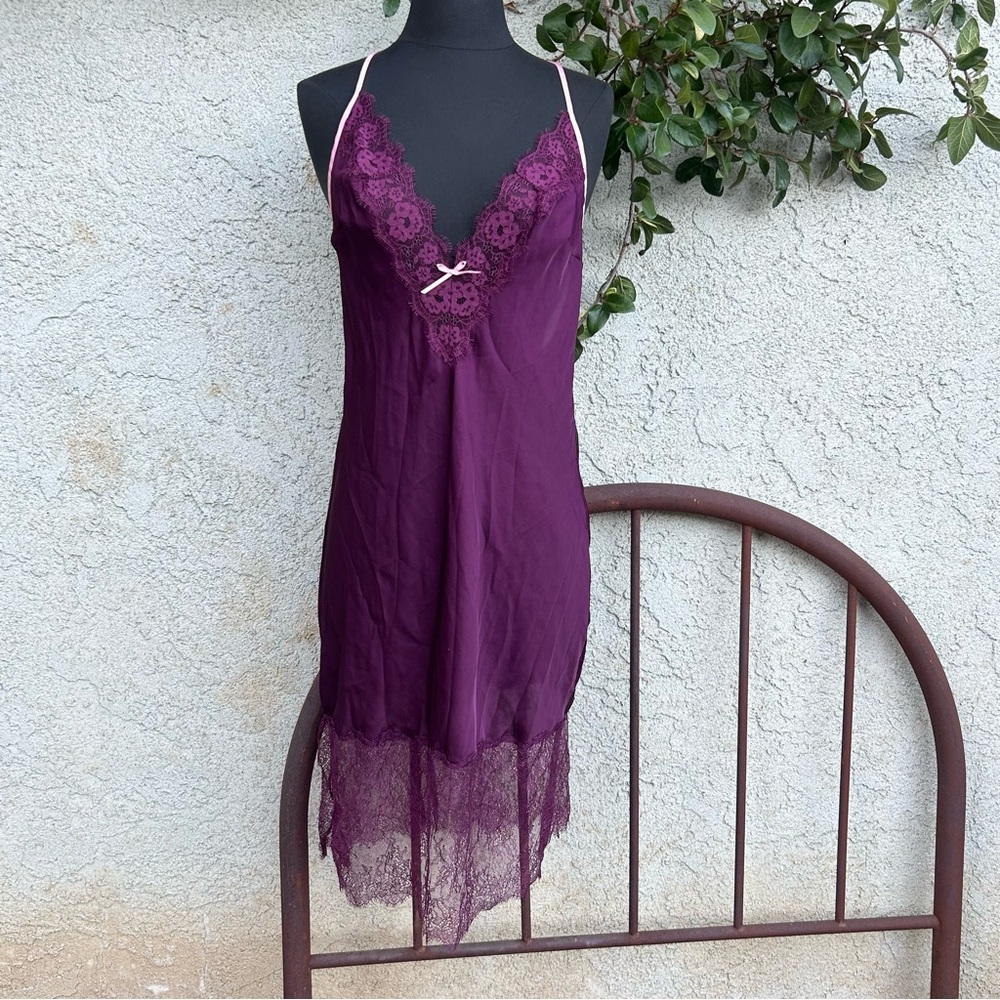 SOLDVictoria’s Secret Purple Floral Lace Midi Slip Dress w/ Bow Detail, Lingerie